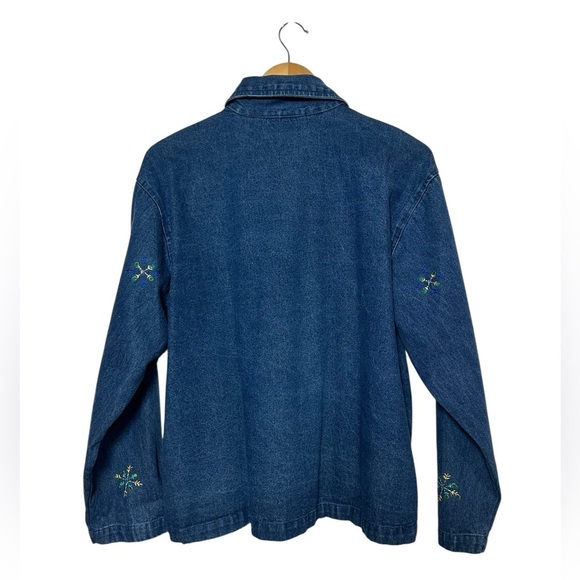 Christmas Holiday 100% Cotton Denim Blue Jacket Snowman Snowflake | Size Medium - Picture 6 of 6